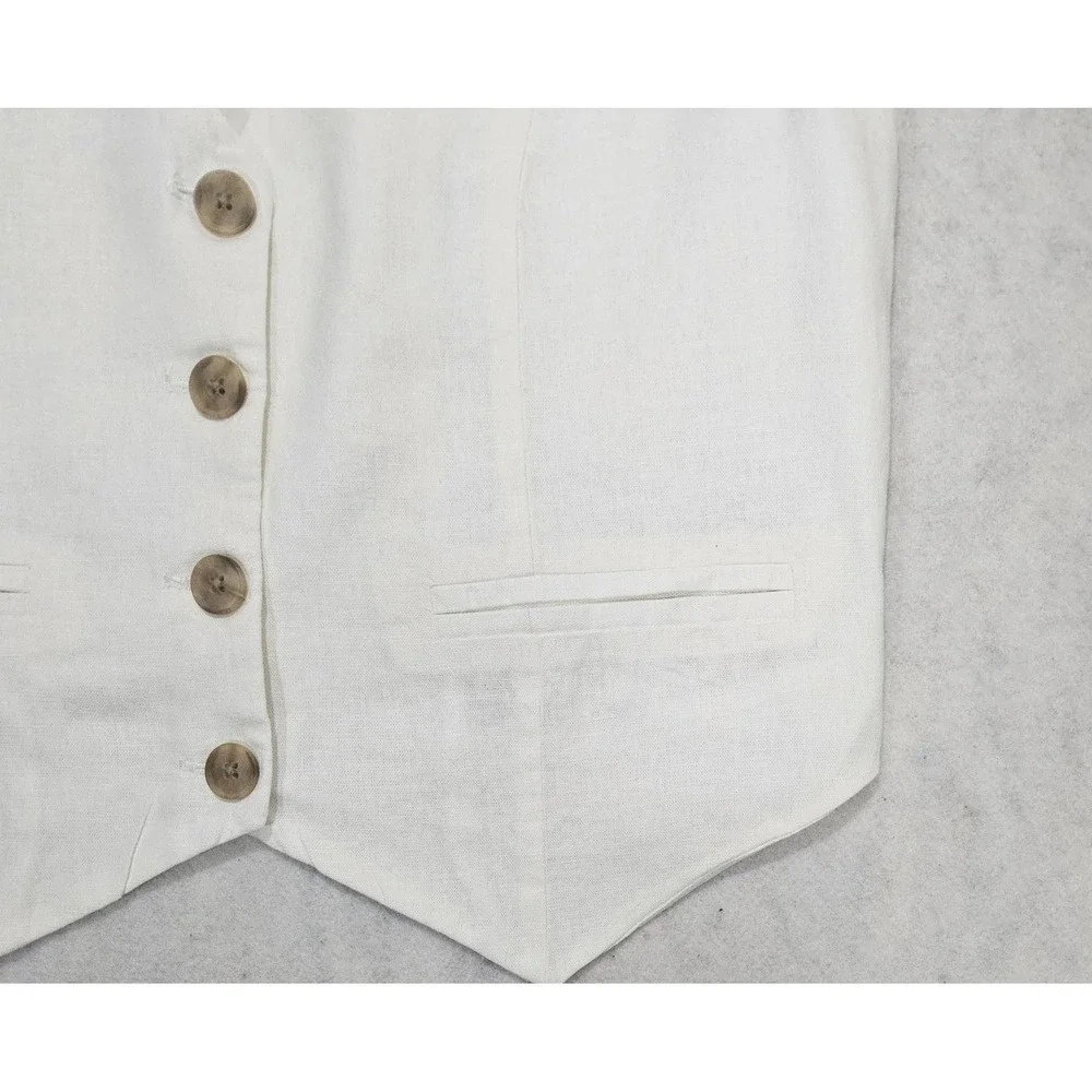 A New Day Linen Vest Women M 10 Edwardian Light Academia Collegecore White Top - Picture 2 of 7